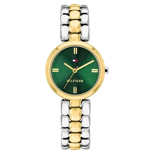 Tommy Hilfiger Quartz Analog Green Dial Two Toned Stainless Steel Strap Watch For Women