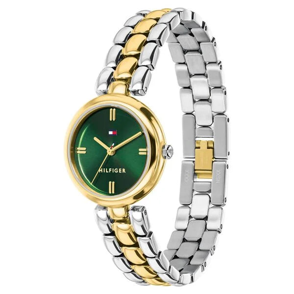 Tommy Hilfiger Quartz Analog Green Dial Two Toned Stainless Steel Strap Watch For Women