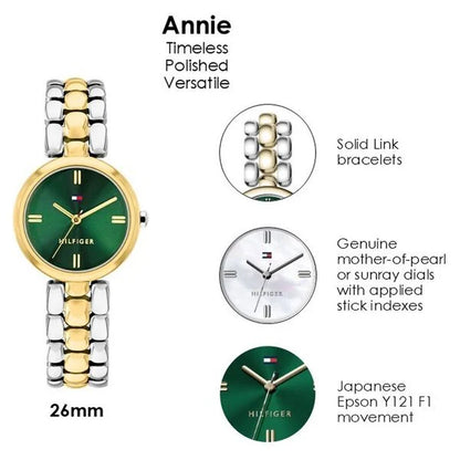 Tommy Hilfiger Quartz Analog Green Dial Two Toned Stainless Steel Strap Watch For Women