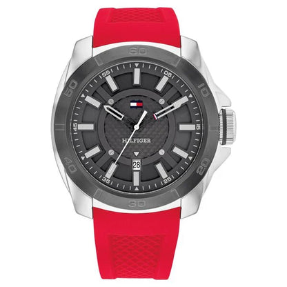 Tommy Hilfiger Quartz Analog with Date Grey Dial Red Silicone Strap Watch for Men ntth1792135