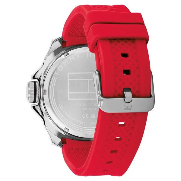 Tommy Hilfiger Quartz Analog with Date Grey Dial Red Silicone Strap Watch for Men ntth1792135