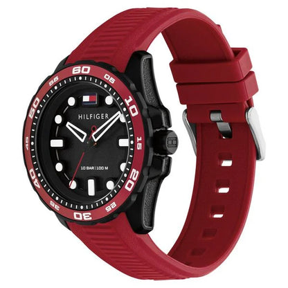 Tommy Hilfiger Quartz Analog Black Dial Red Silicone Strap Watch For Men
