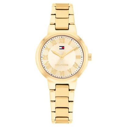 Tommy Hilfiger Quartz Analog Yellow Dial Golden Stainless Steel Strap Watch For Women