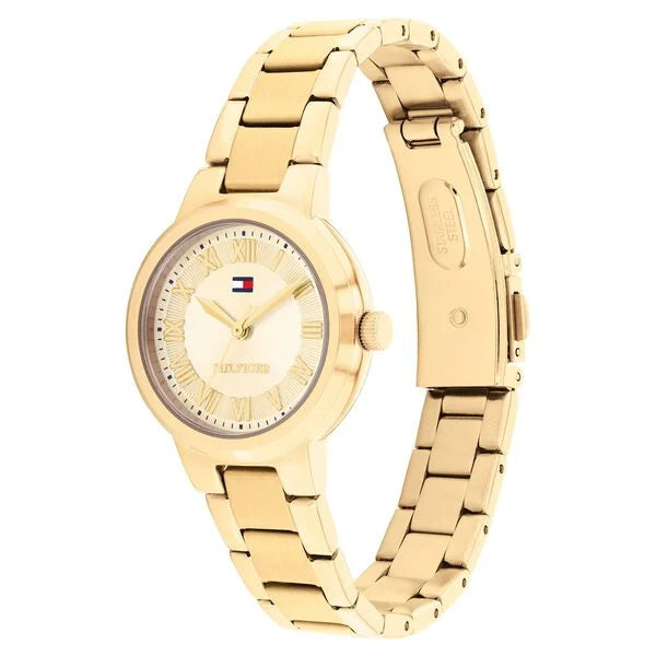 Tommy Hilfiger Quartz Analog Yellow Dial Golden Stainless Steel Strap Watch For Women