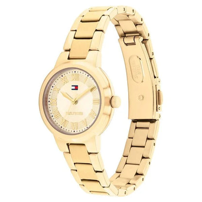 Tommy Hilfiger Quartz Analog Yellow Dial Golden Stainless Steel Strap Watch For Women
