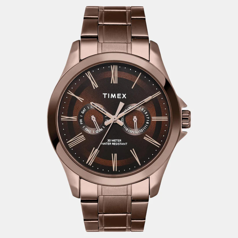 Timex Fashion Men Quartz Brown Dial Analog Stainless Steel Watch TW000X136