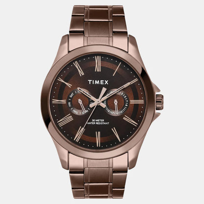 Timex Fashion Men Quartz Brown Dial Analog Stainless Steel Watch TW000X136