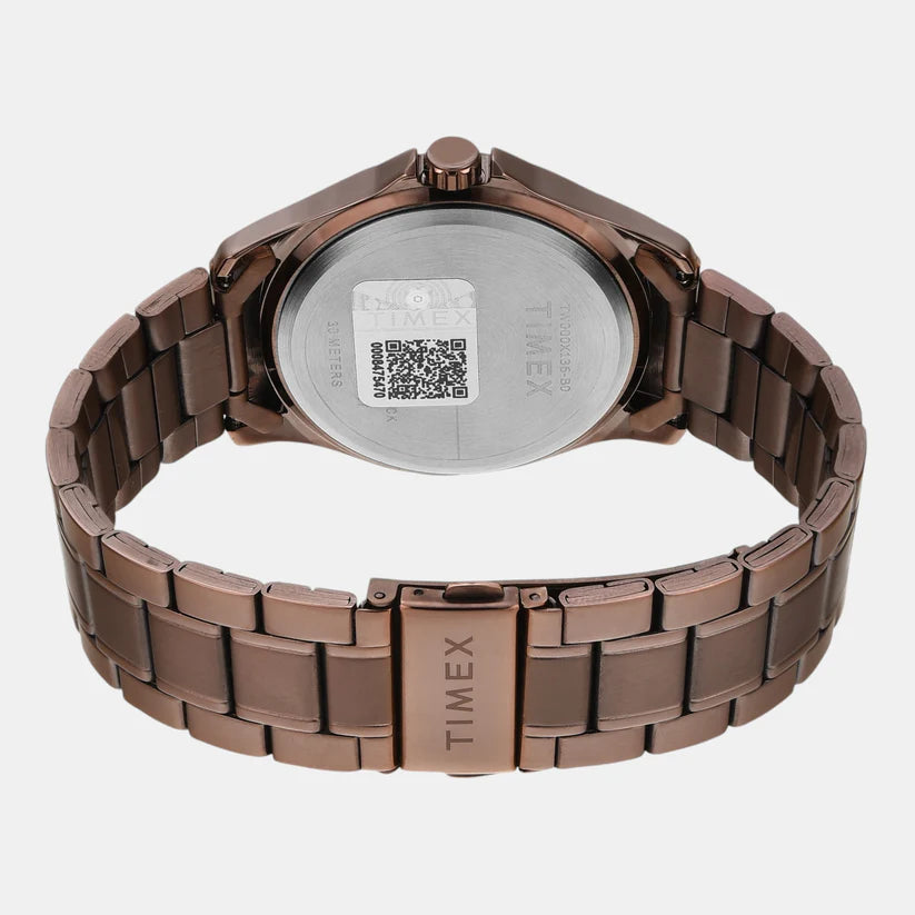 Timex Fashion Men Quartz Brown Dial Analog Stainless Steel Watch TW000X136