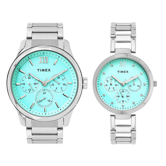 TIMEX Blue Round Dial Analog Pair's Watch - TW00PR326