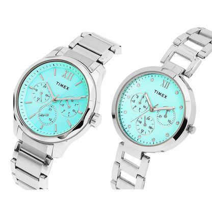 TIMEX Blue Round Dial Analog Pair's Watch - TW00PR326