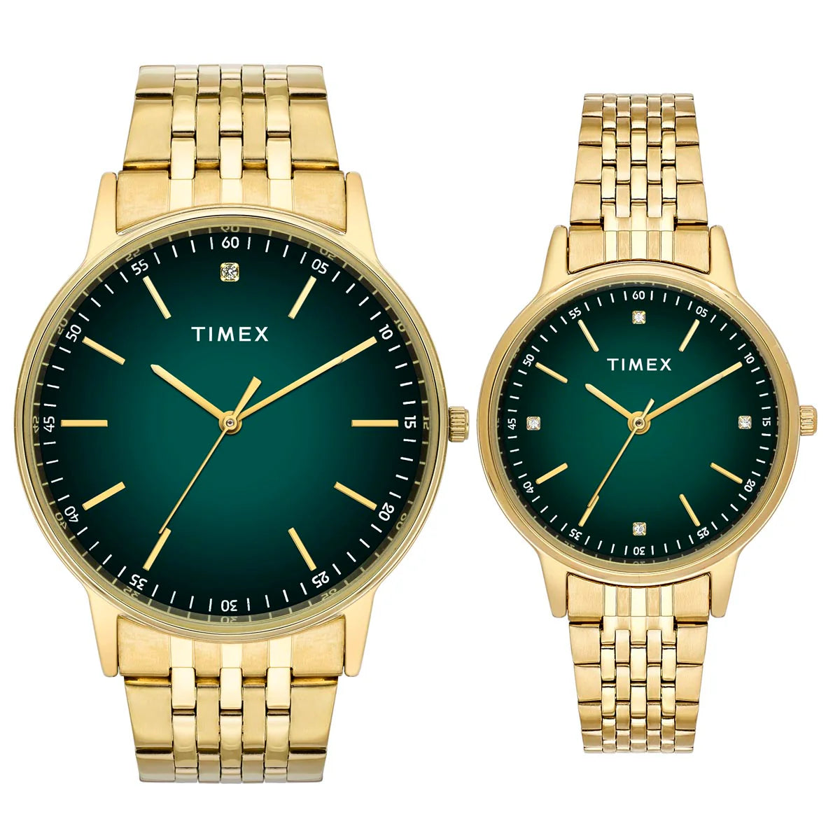Timex Fashion Couple Quartz Green Dial Analog Stainless Steel Watch TW00PR327