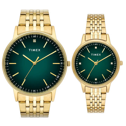 Timex Fashion Couple Quartz Green Dial Analog Stainless Steel Watch TW00PR327