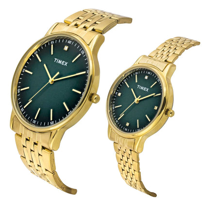 Timex Fashion Couple Quartz Green Dial Analog Stainless Steel Watch TW00PR327