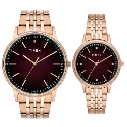 Timex Fashion Couple Quartz Brown Dial Analog Stainless Steel Watch TW00PR328