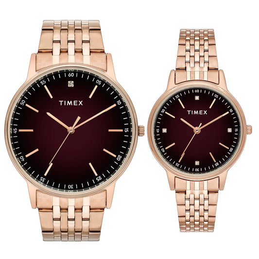 Timex Fashion Couple Quartz Brown Dial Analog Stainless Steel Watch TW00PR328