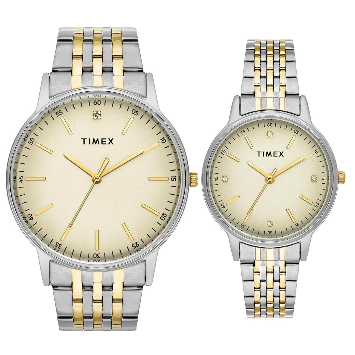 Timex Fashion Couple Quartz Cream Dial Analog Stainless Steel Watch TW00PR329