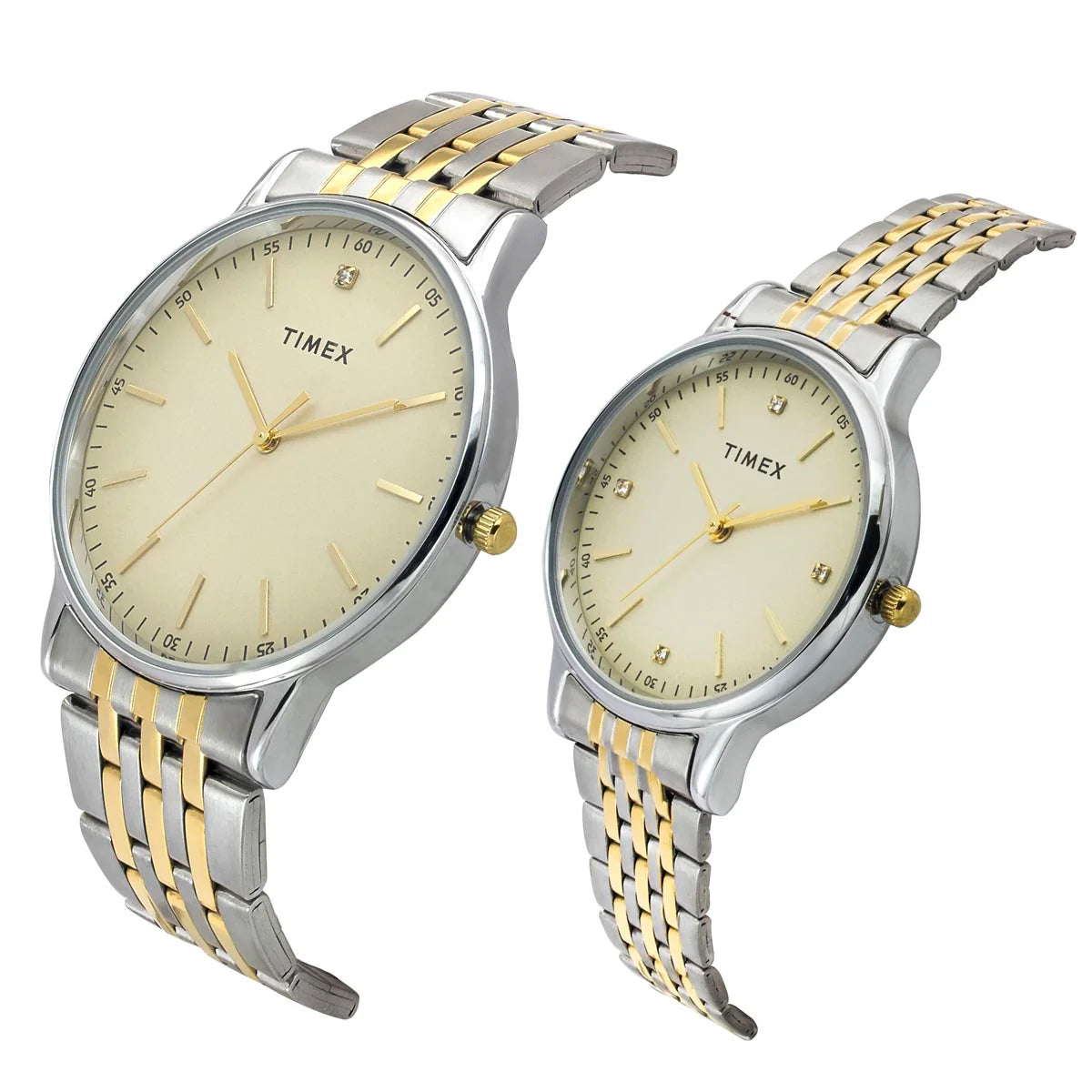 Timex Fashion Couple Quartz Cream Dial Analog Stainless Steel Watch TW00PR329