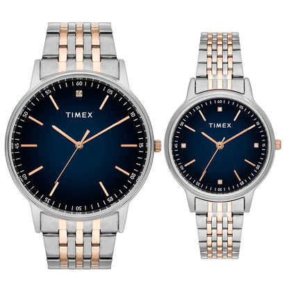 Timex Fashion Couple Quartz Blue Dial Analog Stainless Steel Watch TW00PR330