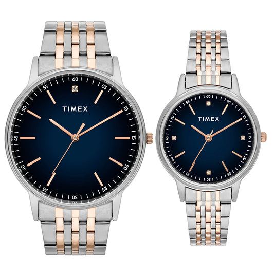 Timex Fashion Couple Quartz Blue Dial Analog Stainless Steel Watch TW00PR330