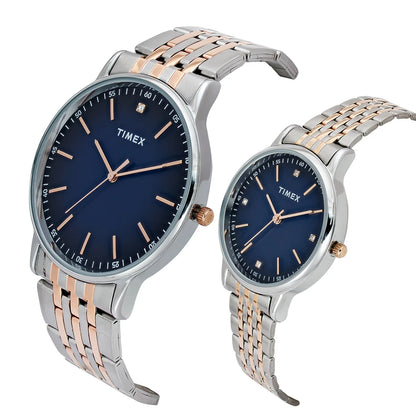 Timex Fashion Couple Quartz Blue Dial Analog Stainless Steel Watch TW00PR330