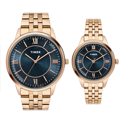 TIMEX Round Blue Dial Analog Pair's Watch - TW00PR332