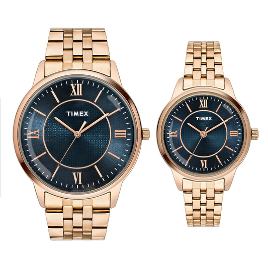 TIMEX Round Blue Dial Analog Pair's Watch - TW00PR332