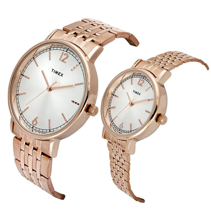 TIMEX Round Silver Dial Analog Pair's Watch - TW00PR338