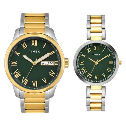 TIMEX Green Round Dial Analog Pair's Watch - TW00PR340