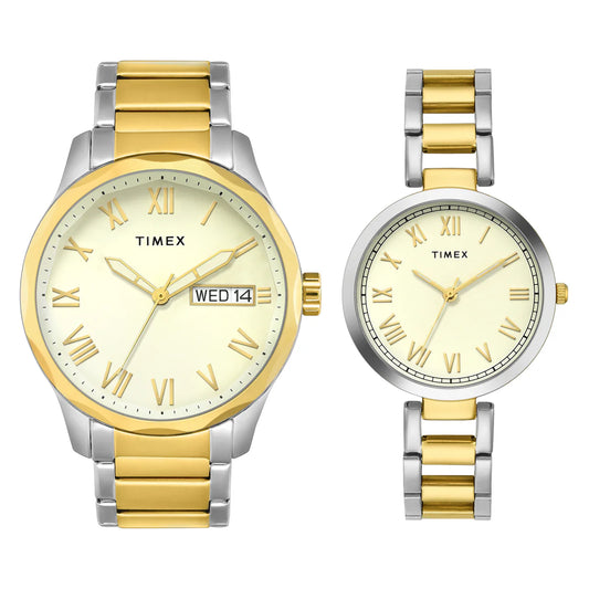 TIMEX Tan Round Dial Analog Pair's Watch - TW00PR341