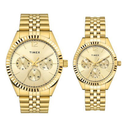 TIMEX Trendline Champagne Round Dial Analog Pair's Watch - TW00PR345