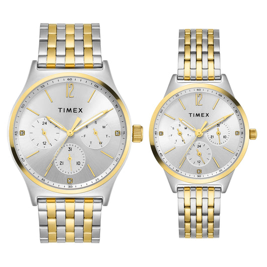 TIMEX Trendline Silver Round Dial Analog Pair's Watch - TW00PR350