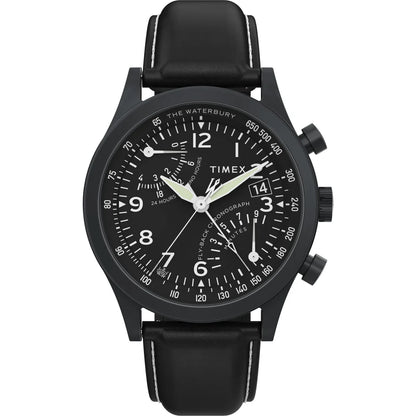Timex Waterbury Traditional Fly Back Chronograph 43mm Leather Strap Watch - TW2W48000UJ