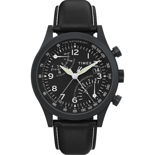 Timex Waterbury Traditional Fly Back Chronograph 43mm Leather Strap Watch - TW2W48000UJ