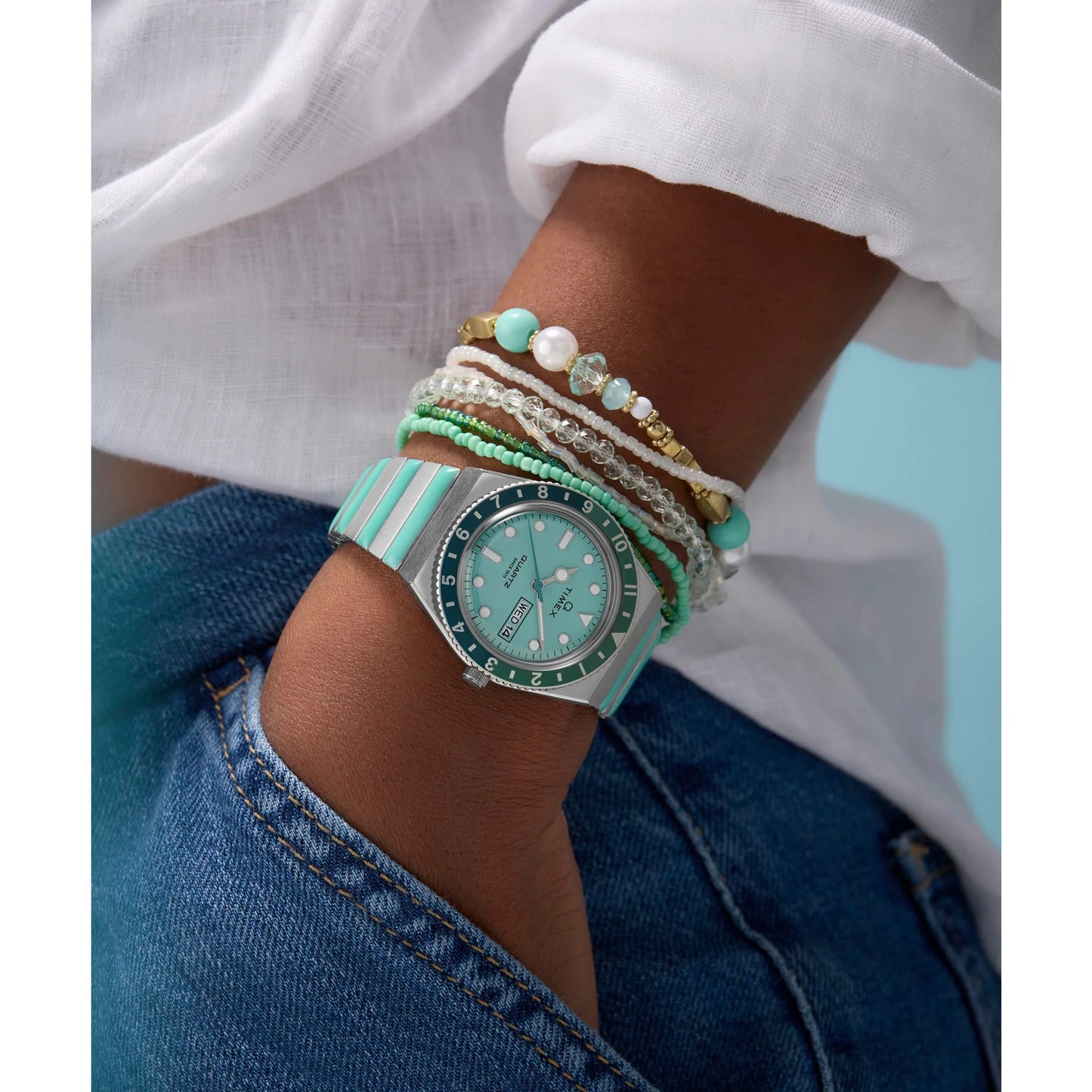 Timex Q Blue Round Dial Analog Women's Watch - TW2W87800UJ