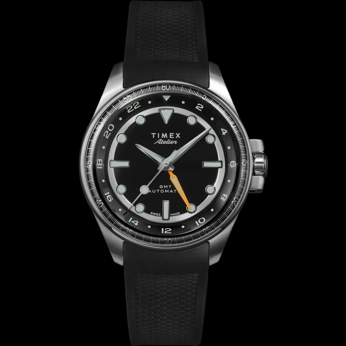Timex Atelier GMT24 M1a  Atelier Sport GMT Auto 40mm - Black Syn Rubber Strap Black Dial