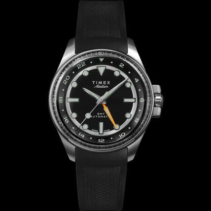 Timex Atelier GMT24 M1a  Atelier Sport GMT Auto 40mm - Black Syn Rubber Strap Black Dial