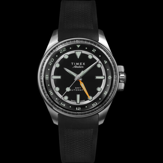 Timex Atelier GMT24 M1a  Atelier Sport GMT Auto 40mm - Black Syn Rubber Strap Black Dial