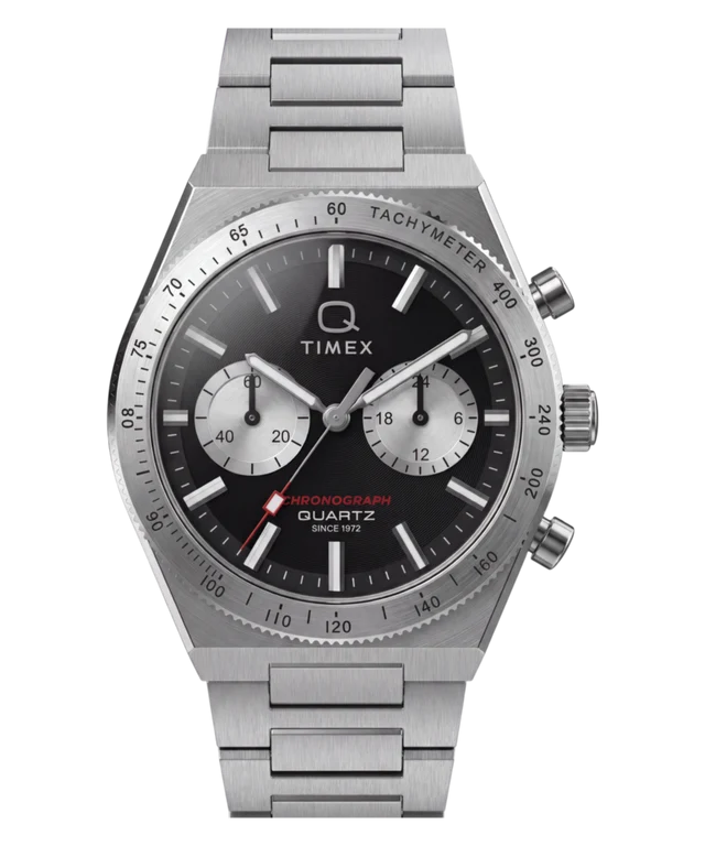 Q Timex Continental Chronograph 36mm Stainless Steel Bracelet Watch Black Dial TW2Y93200