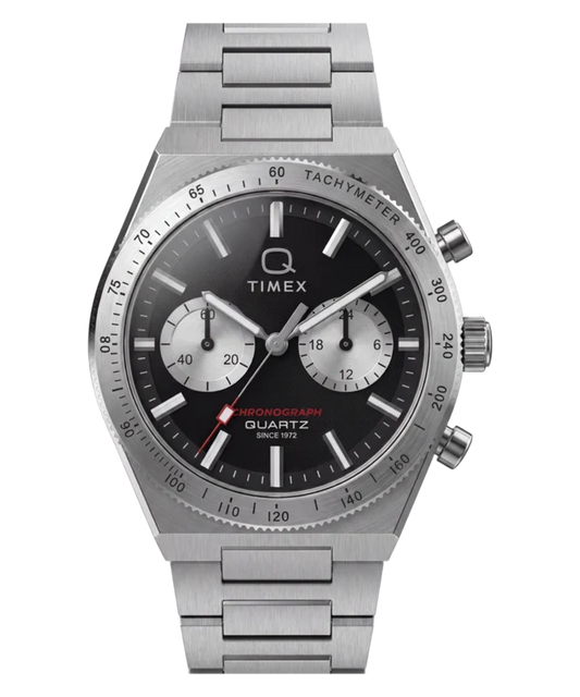 Q Timex Continental Chronograph 36mm Stainless Steel Bracelet Watch Black Dial TW2Y93200