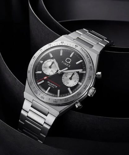 Q Timex Continental Chronograph 36mm Stainless Steel Bracelet Watch Black Dial TW2Y93200