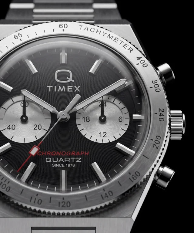 Q Timex Continental Chronograph 36mm Stainless Steel Bracelet Watch Black Dial TW2Y93200