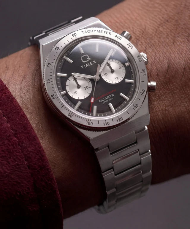 Q Timex Continental Chronograph 36mm Stainless Steel Bracelet Watch Black Dial TW2Y93200