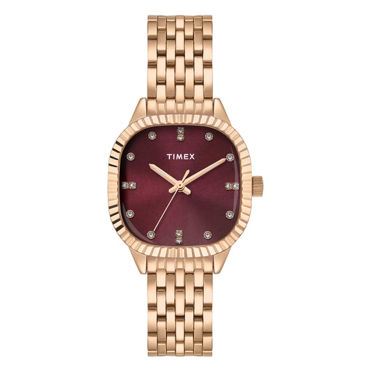 Timex Trendline Women Quartz Burgundy Dial Analog Stainless Steel Watch TWEL27300