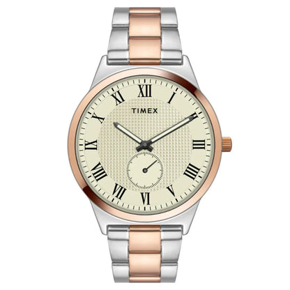 Timex Men Beige Round Analog Brass Dial Watch- TWTG10008