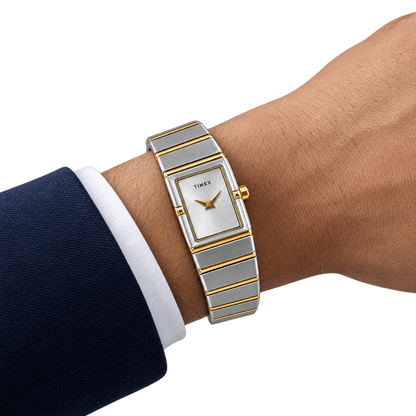 Timex Women’s Two-Tone Silver & Gold Rectangular Dial Stainless Steel Bracelet Watch TWEL28901