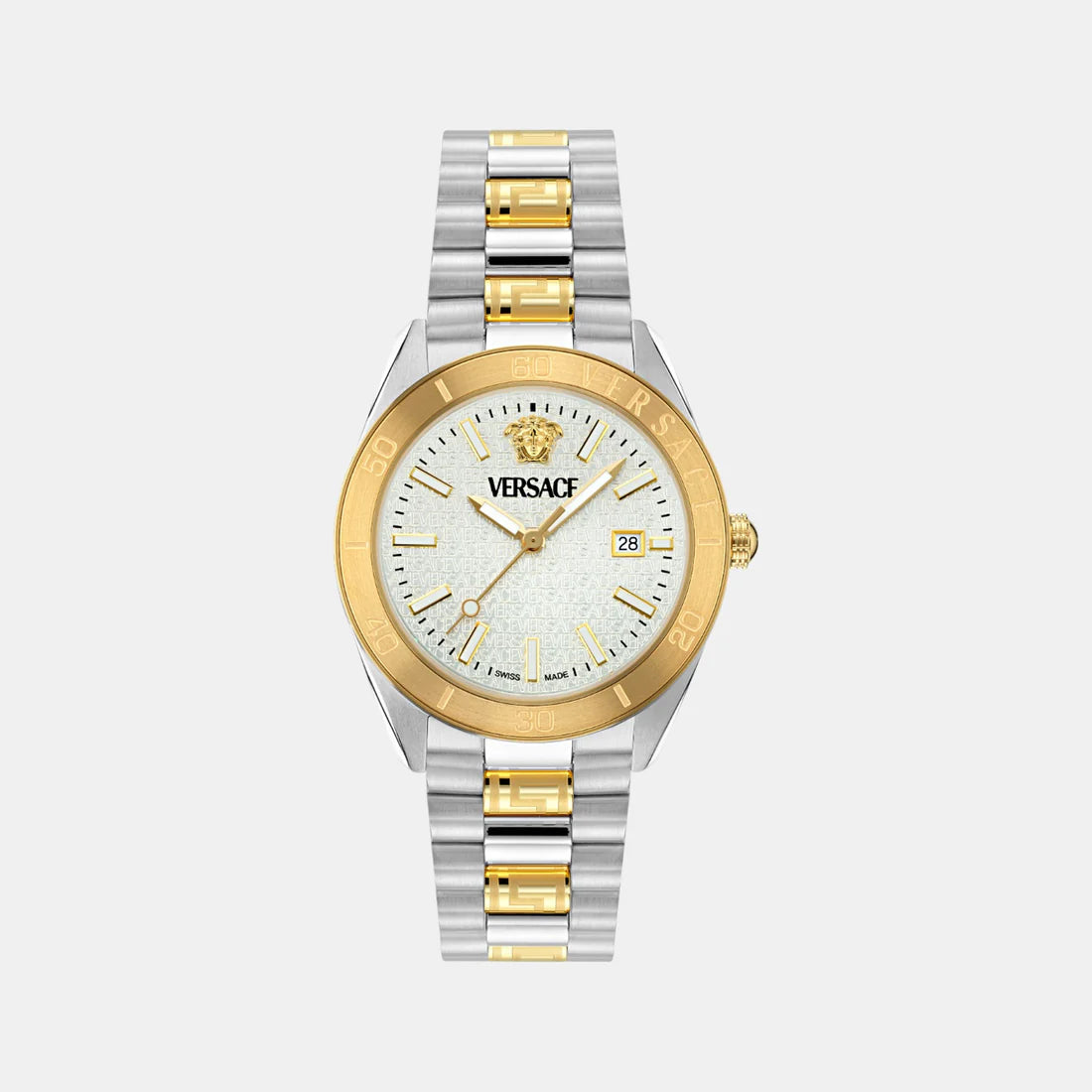 Versace V Dome Men Quartz White Dial Analog Stainless Steel Watch VE8E00424