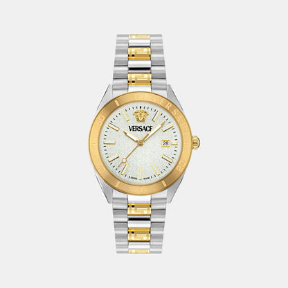 Versace V Dome Men Quartz White Dial Analog Stainless Steel Watch VE8E00424