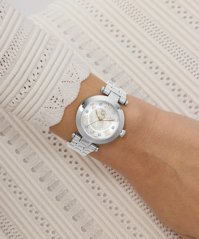 Gc TopChic Mid Size Metal Stainless Steel White Dial Womens Watch Z63001L1