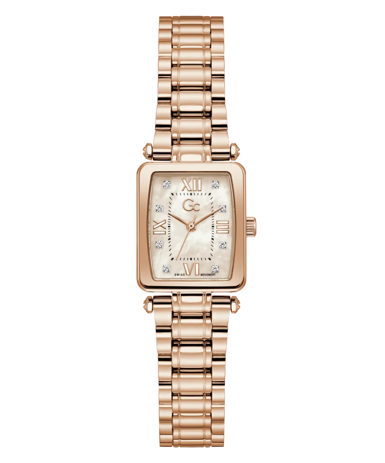 Gc Plaza Mini Small Size Metal Rose Gold Stainless Steel White Dial Womens Watch Z71005L3