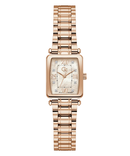 Gc Plaza Mini Small Size Metal Rose Gold Stainless Steel White Dial Womens Watch Z71005L3